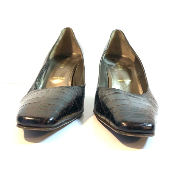 BRUNO MAGLI Brown Croco Leather Pumps Shoes Heels - Picture 4 of 12